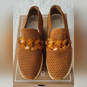 Dolce Vita Tan Perforated Loafers with Amber Chain